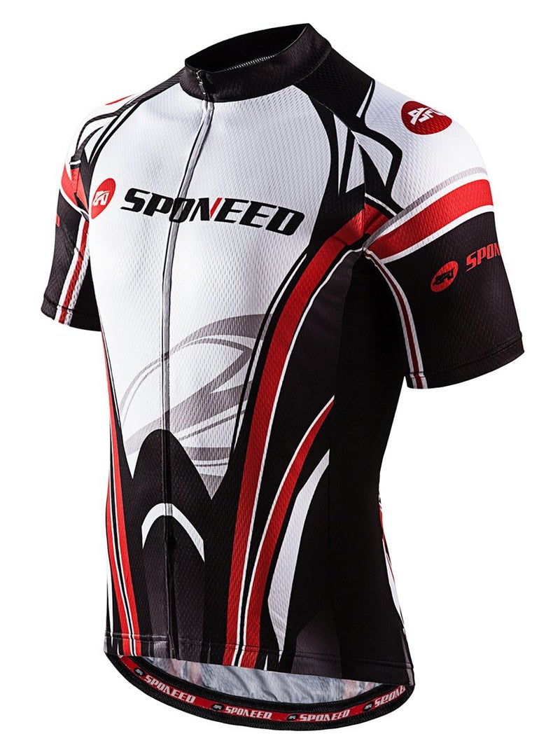 sponeed Short Sleeve Cycle Jersey Shirts Polyester and Sapndex Padded Bike Shorts Cyclist Tights Ride Wear US L US Multi Red - Image 2
